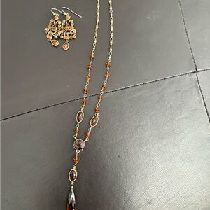 Liz Claiborne Amber and Gold Necklace Set